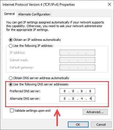 Use the following DNS server addresses