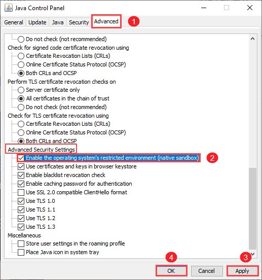 advanced settings on Java