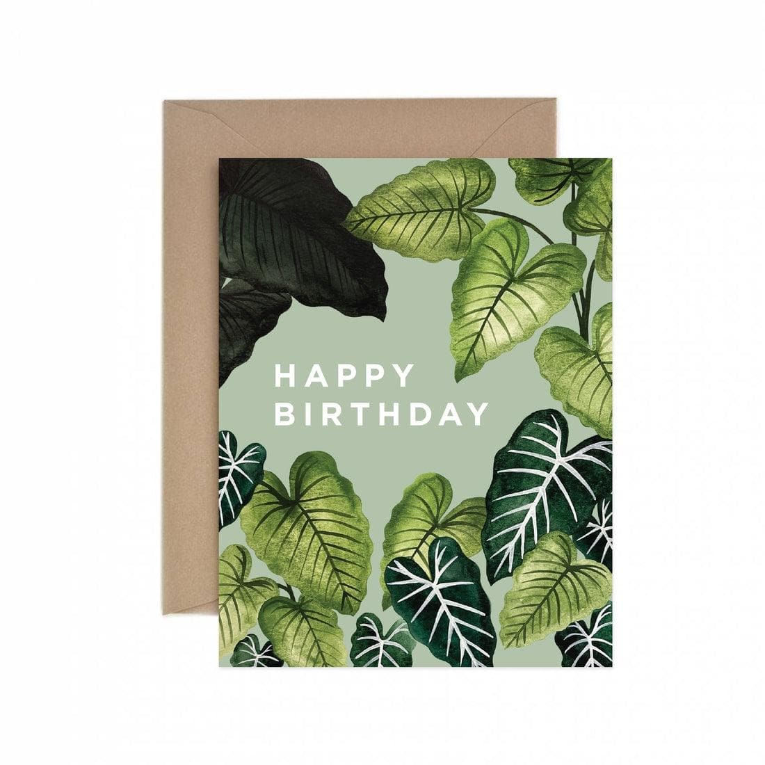 Alocasia Happy Birthday Card - Green Fresh Florals + Plants