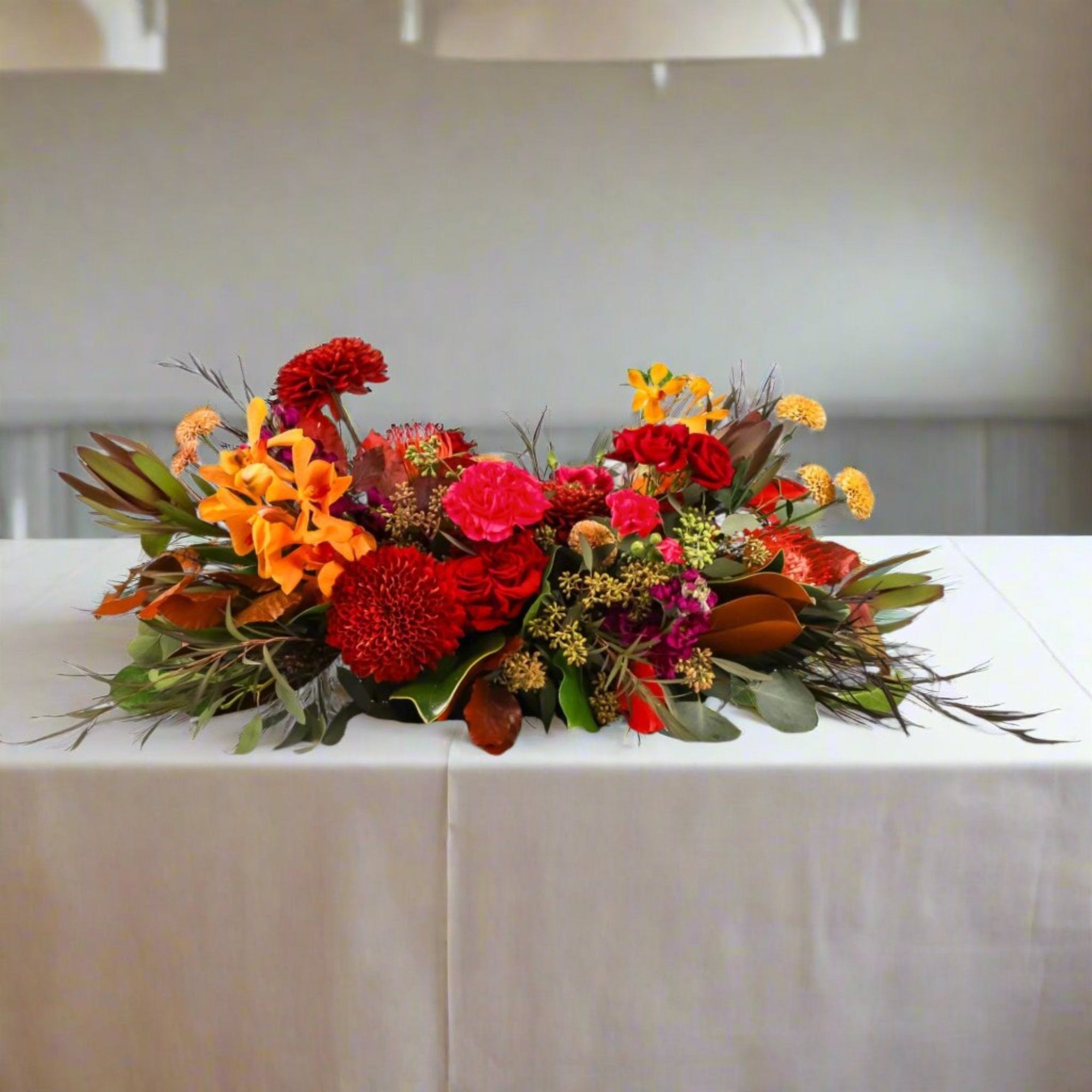 Autumn Harvest Centerpiece - Green Fresh Florals + Plants