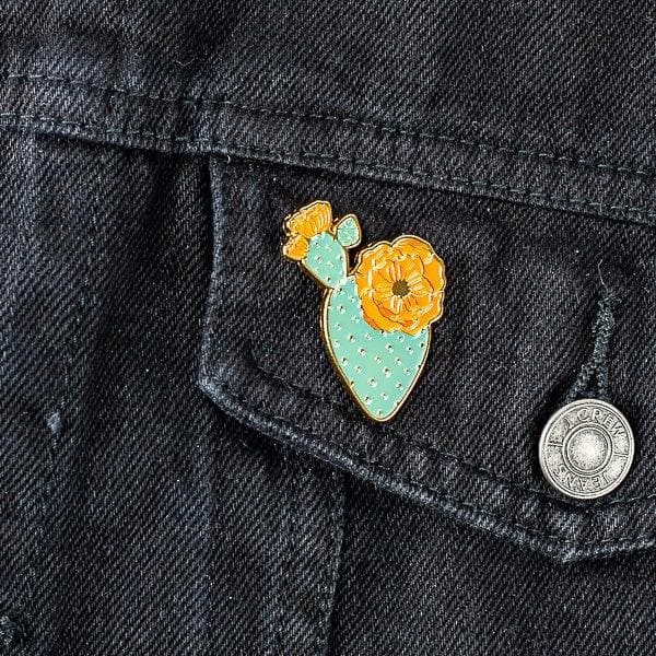 Blooming Cactus Lapel Pin - Green Fresh Florals + Plants