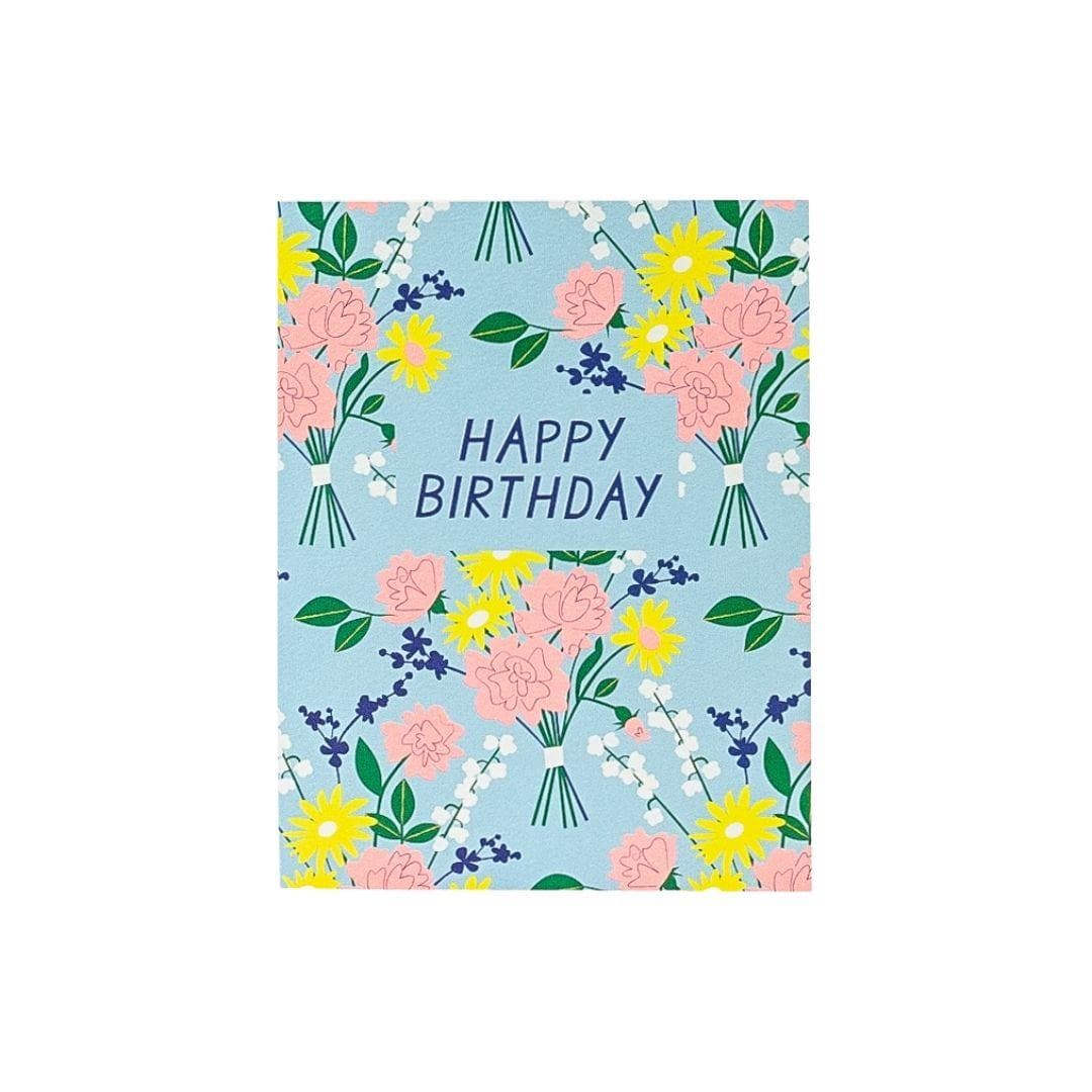 Blue & Yellow Floral Birthday Card - Green Fresh Florals + Plants