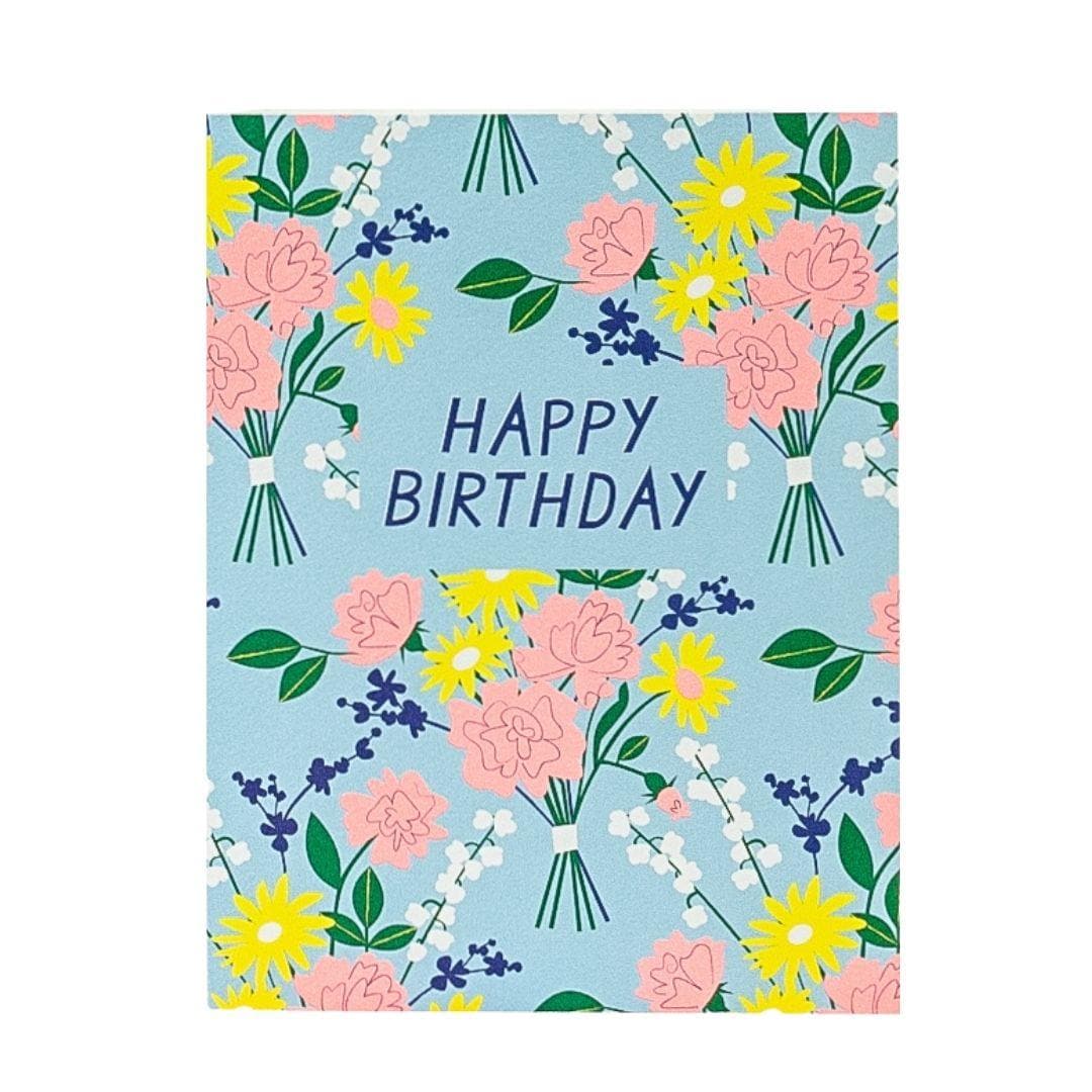 Blue & Yellow Floral Birthday Card - Green Fresh Florals + Plants