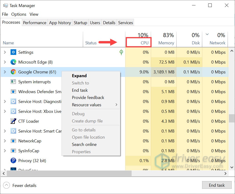 check cpu usage and end the tasks that are using more cpu