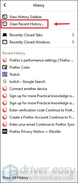 clear history on Firefox