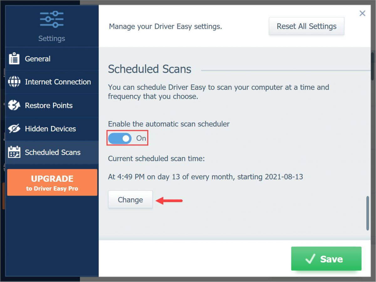 Driver Easy Free Settings Scheduled Scans