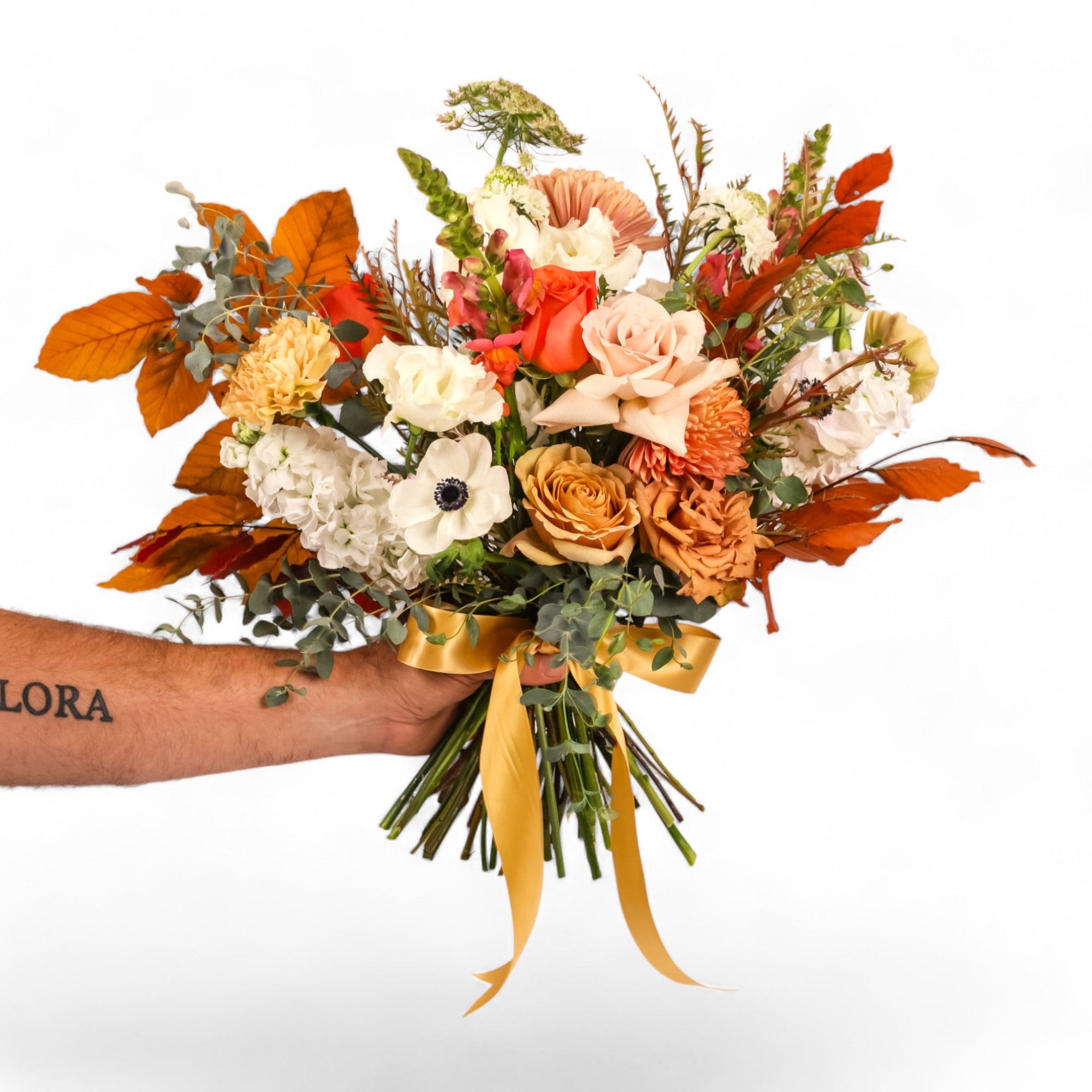 Fall Hand - Tied Bouquet - Green Fresh Florals + Plants