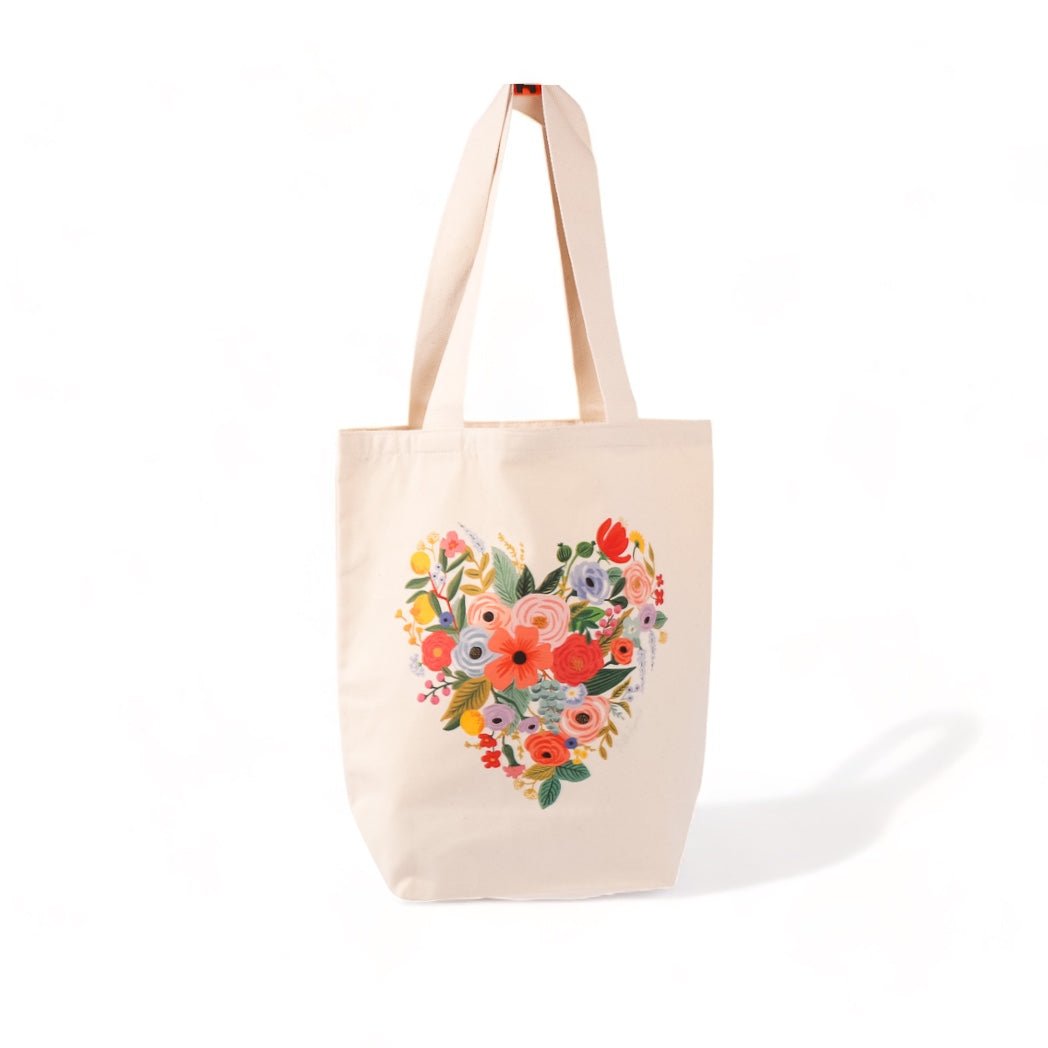 Floral Heart Canvas Tote Bag - Green Fresh Florals + Plants