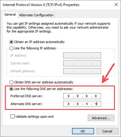 change DNS server