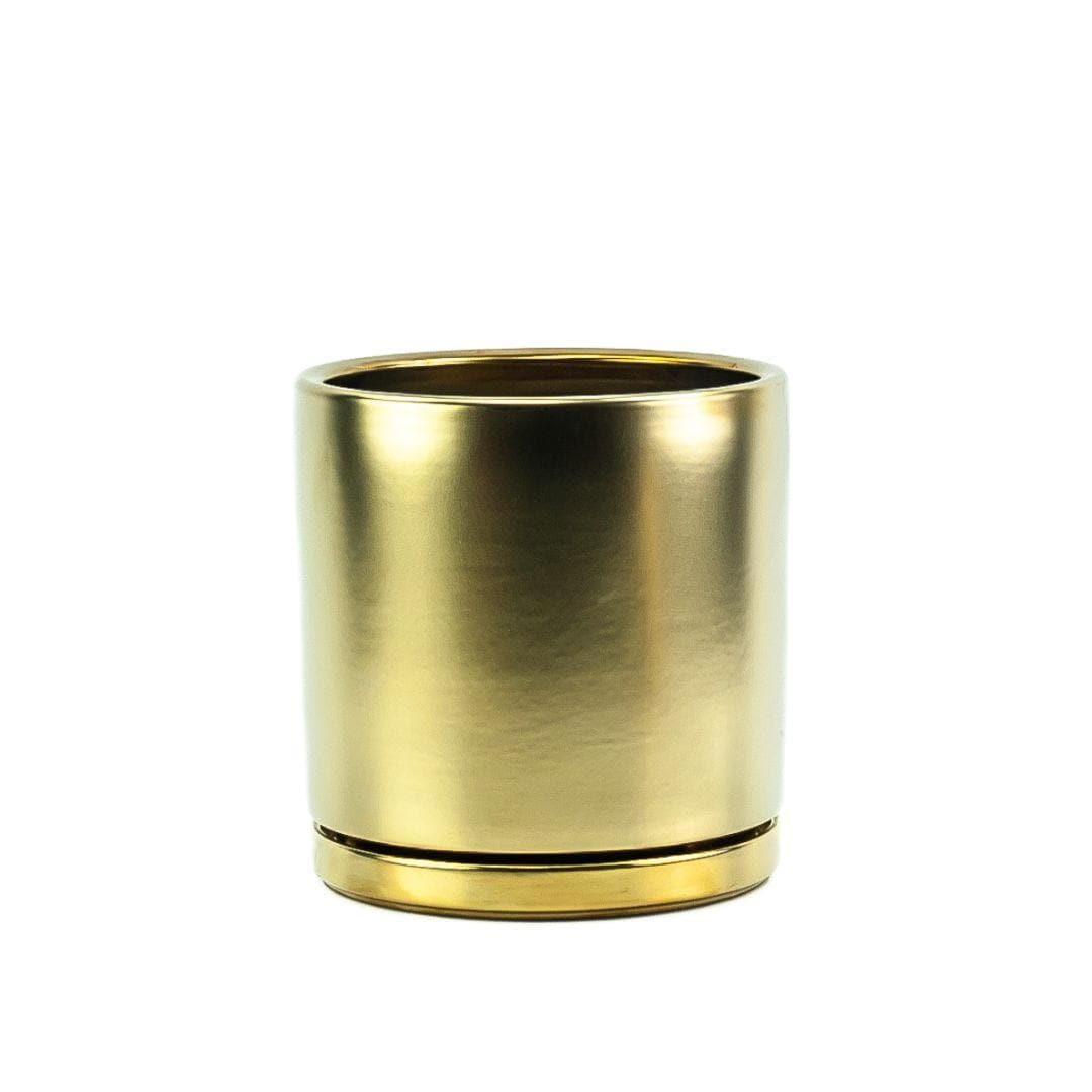 Gold Gemstone Cylinder - Green Fresh Florals + Plants