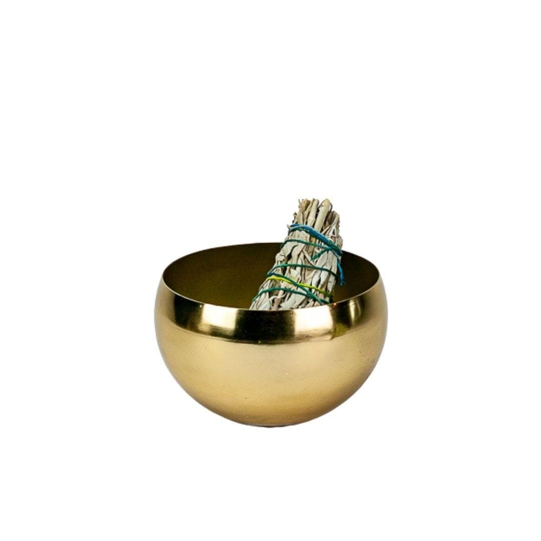 Gold Metal Bowl - Green Fresh Florals + Plants