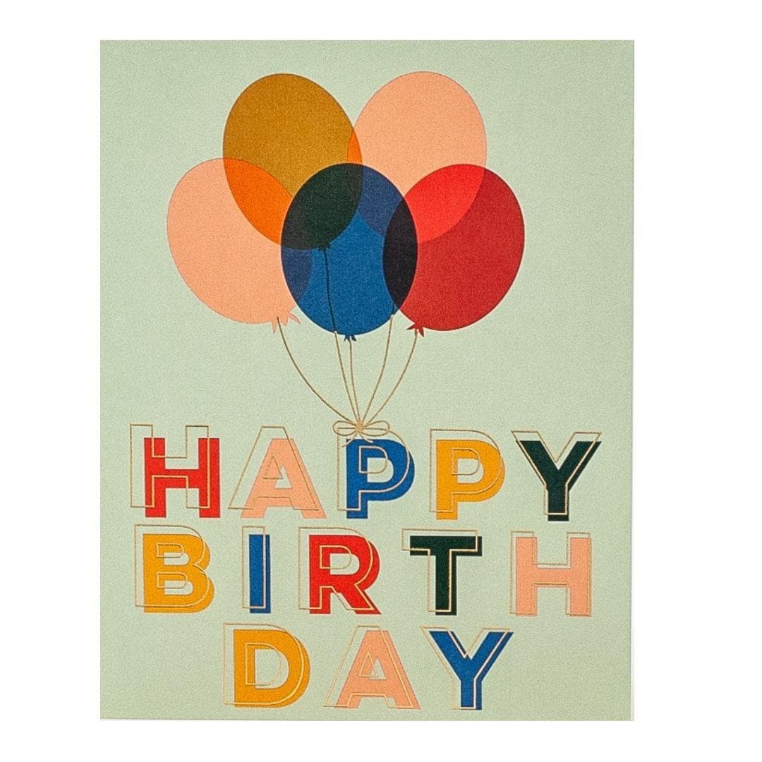 Happy Birthday Balloons Card - Green Fresh Florals + Plants