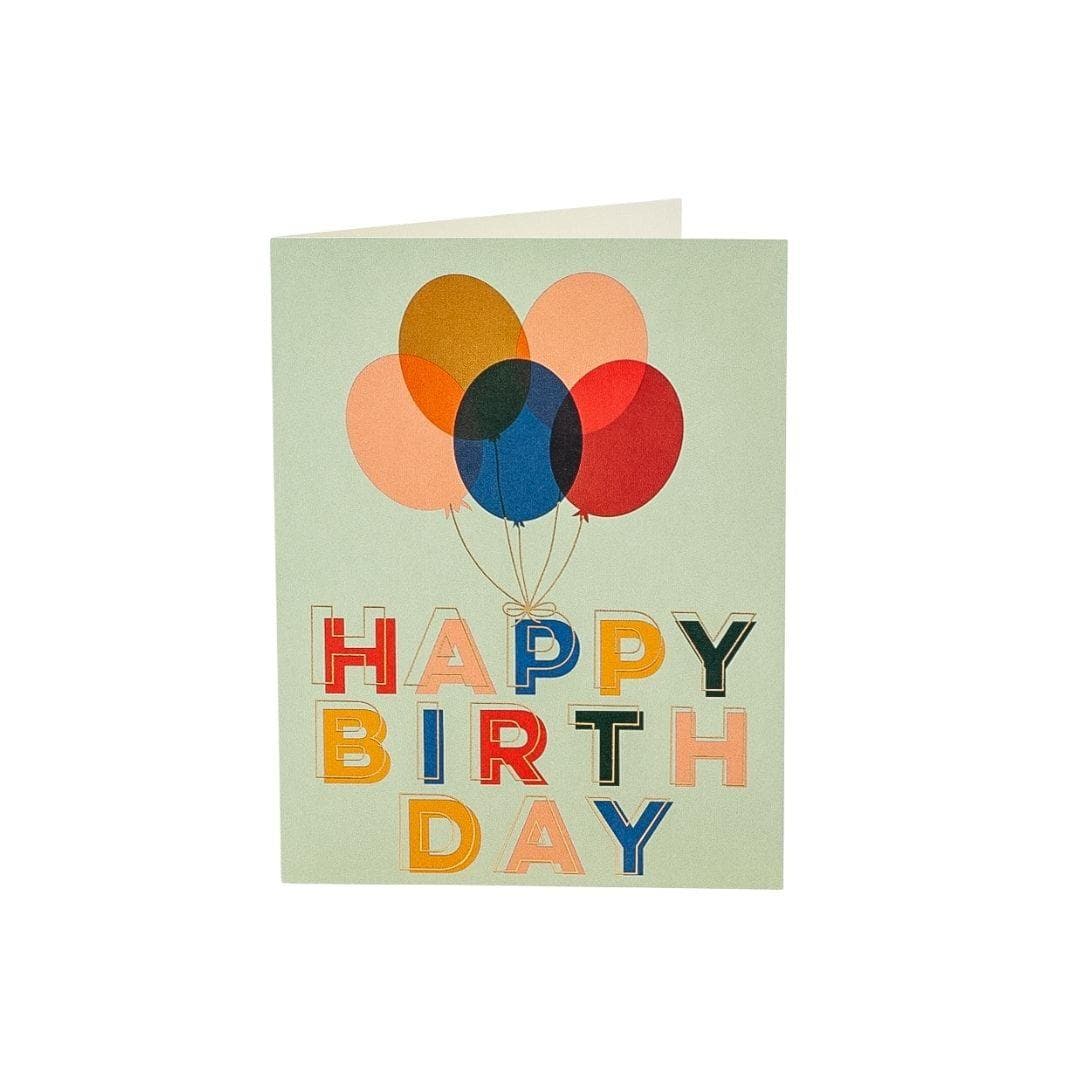 Happy Birthday Balloons Card - Green Fresh Florals + Plants