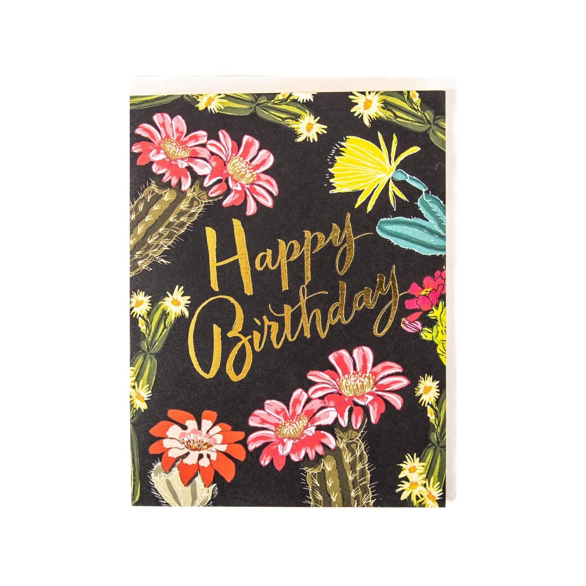 Happy Birthday Cactus Blooms Card - Green Fresh Florals + Plants