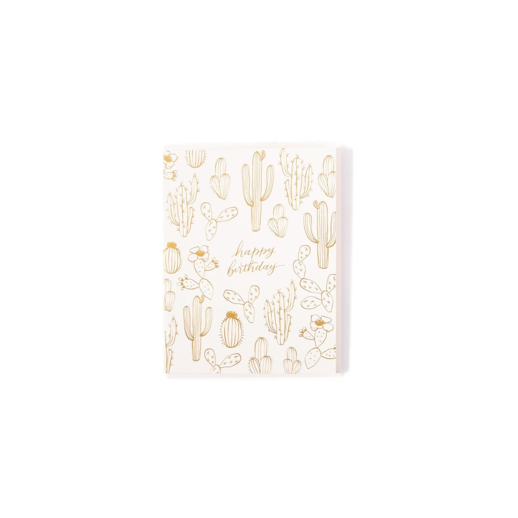 Happy Birthday Gilded Cactus Card - Green Fresh Florals + Plants