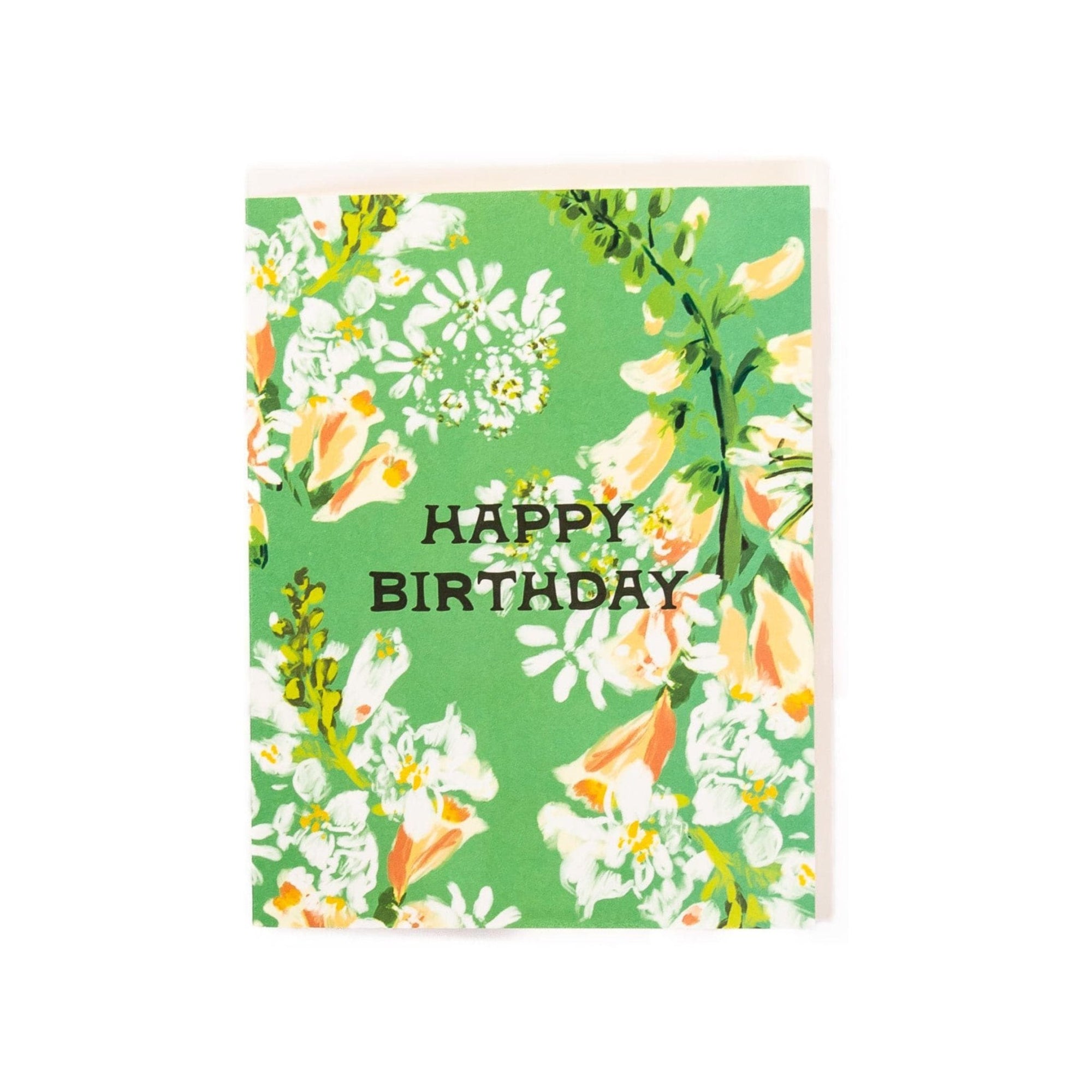 Happy Birthday Green Floral Card - Green Fresh Florals + Plants