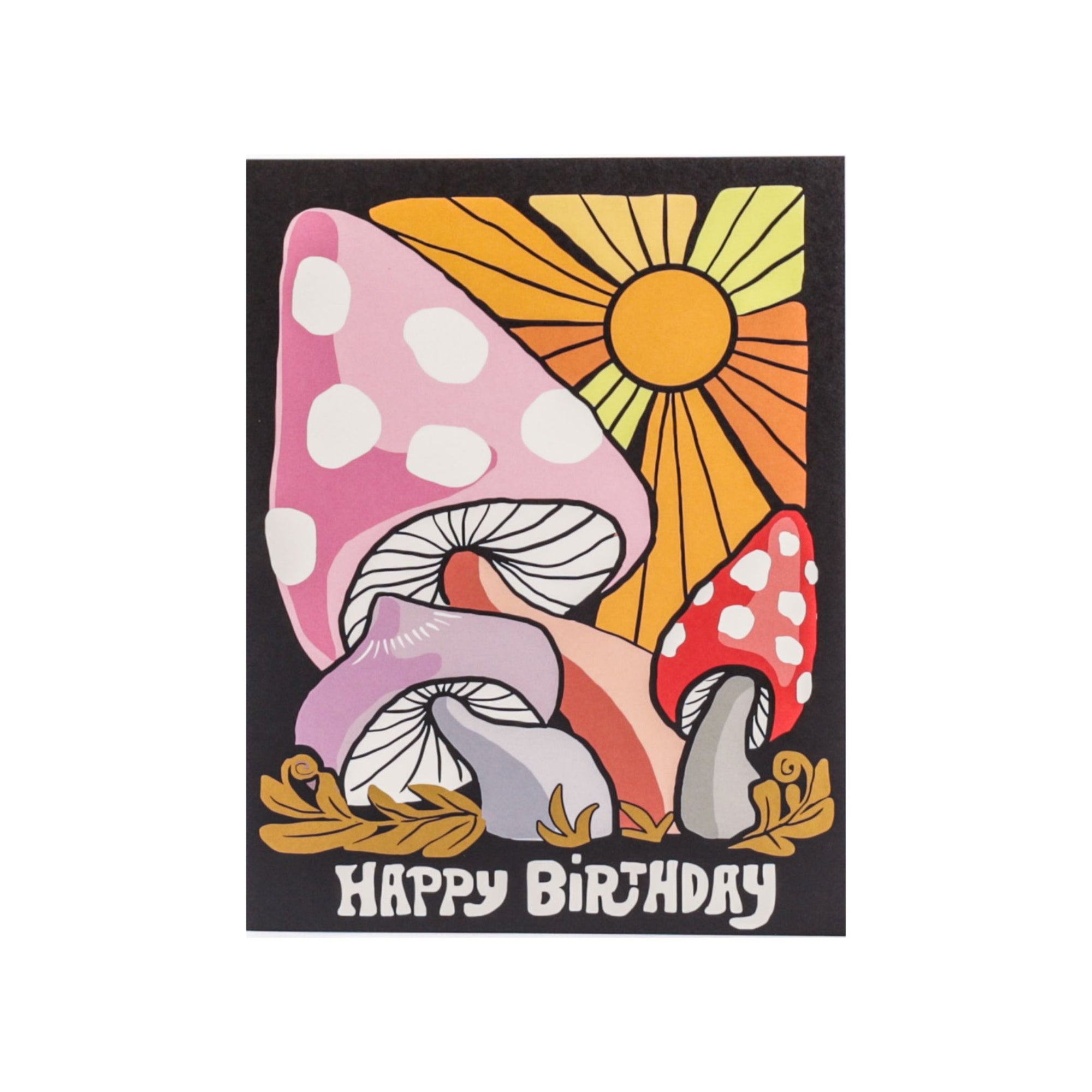 Magic Mushroom Birthday Card - Green Fresh Florals + Plants