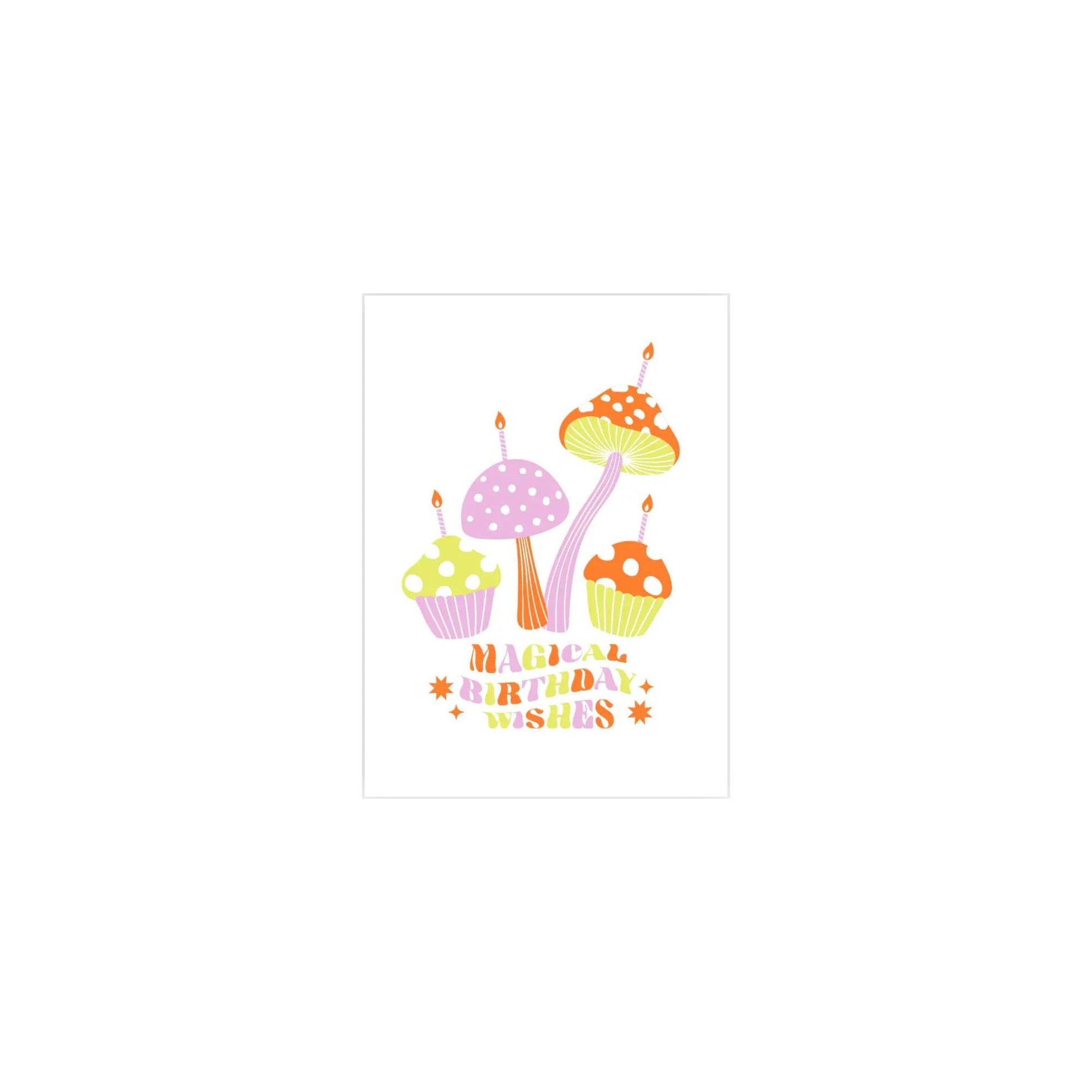 Magic Mushroom Birthday Wishes Card - Green Fresh Florals + Plants