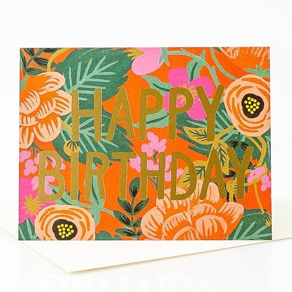 Poppy Happy Birthday Card - Green Fresh Florals + Plants