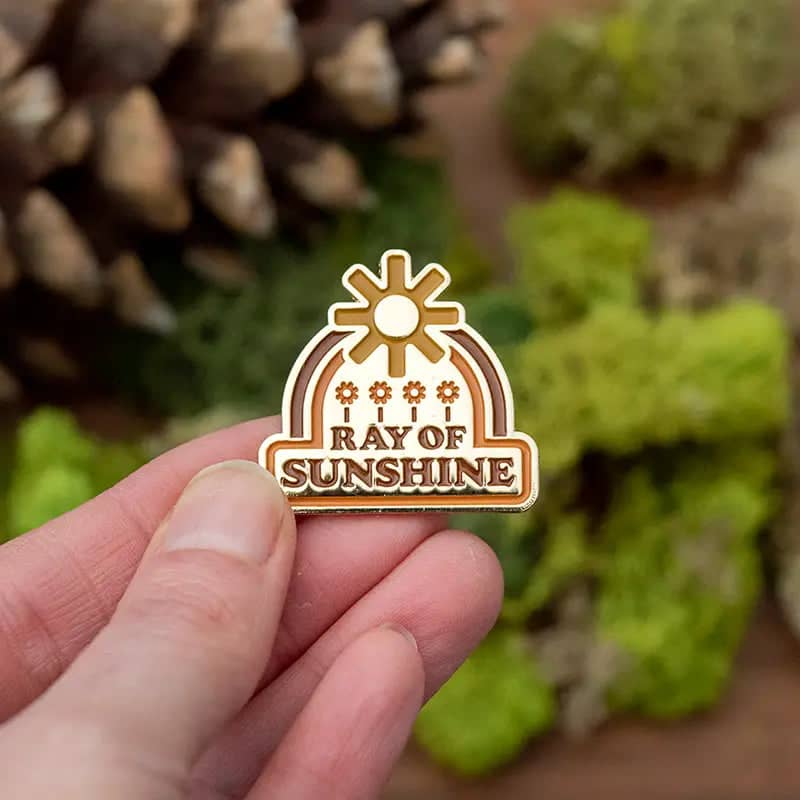 Ray of Sunshine Enamel Pin - Green Fresh Florals + Plants