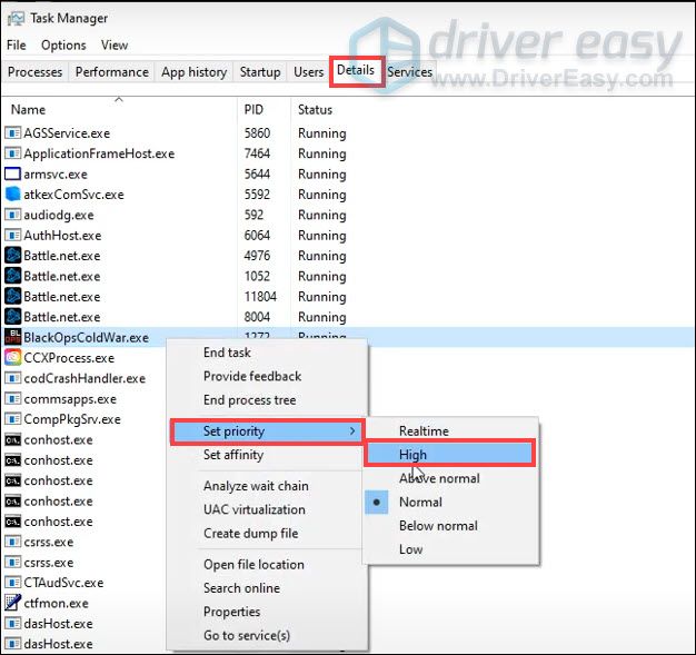 set priority to high call of duty black ops cold war