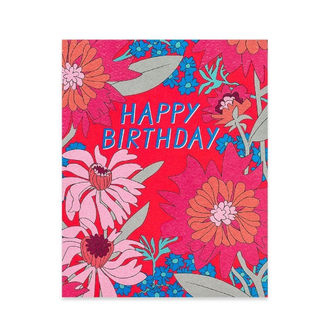 Sixties Floral Birthday Card - Green Fresh Florals + Plants