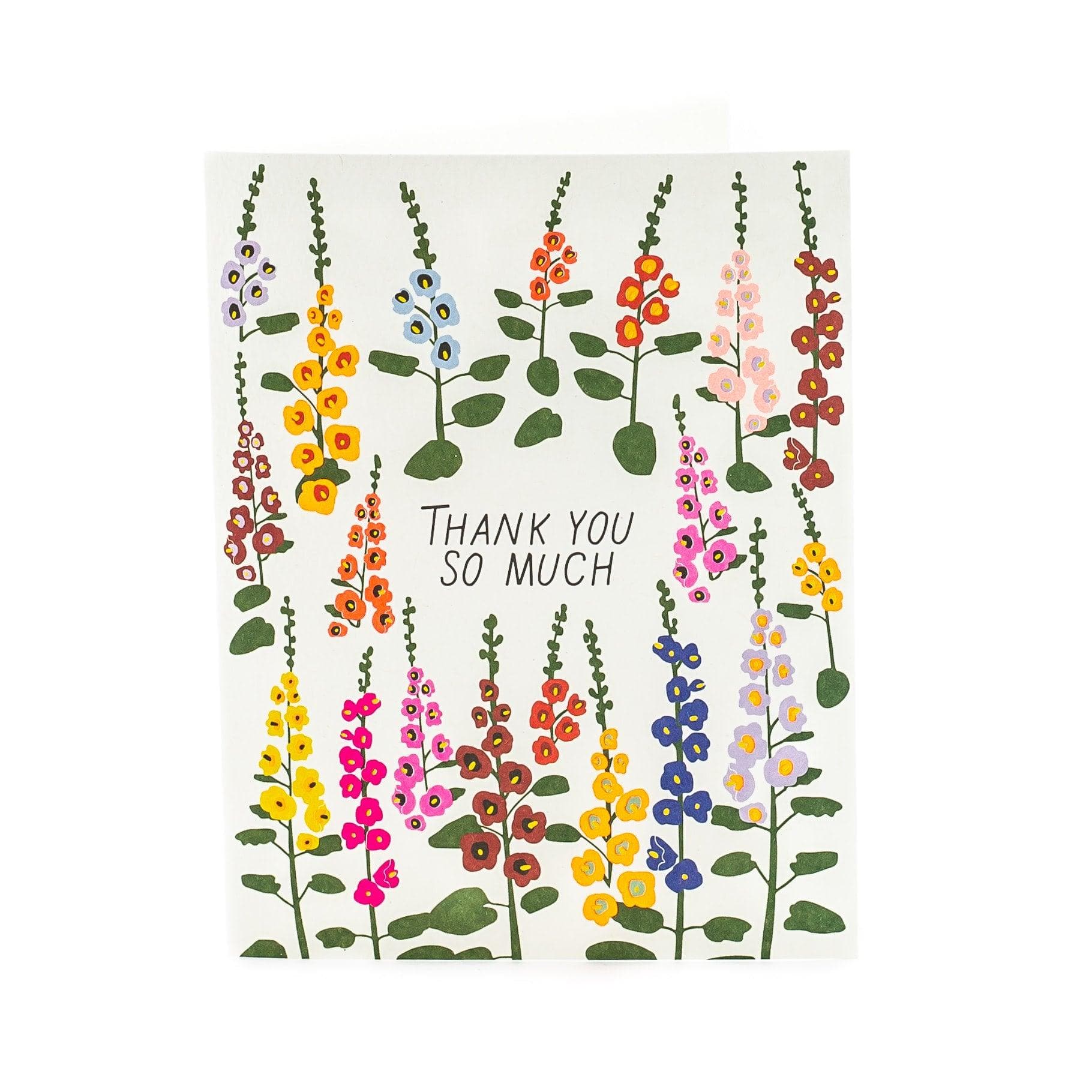 Thank You So Much Hollyhocks Card - Green Fresh Florals + Plants