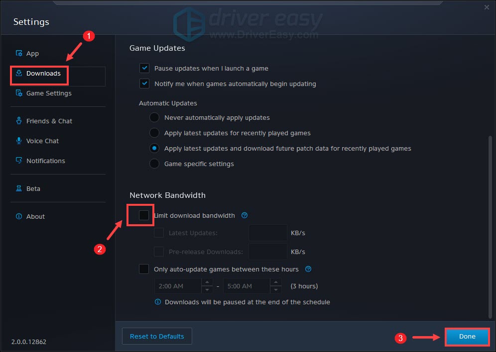 deselect Limite download bandwidth option Battle.net