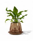 Wild Mushroom Pot + Saucer - Green Fresh Florals + Plants