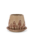 Wild Mushroom Pot + Saucer - Green Fresh Florals + Plants