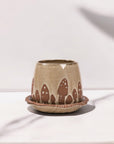 Wild Mushroom Pot + Saucer - Green Fresh Florals + Plants