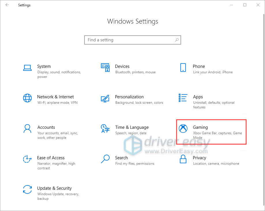 Windows 10 settings gaming